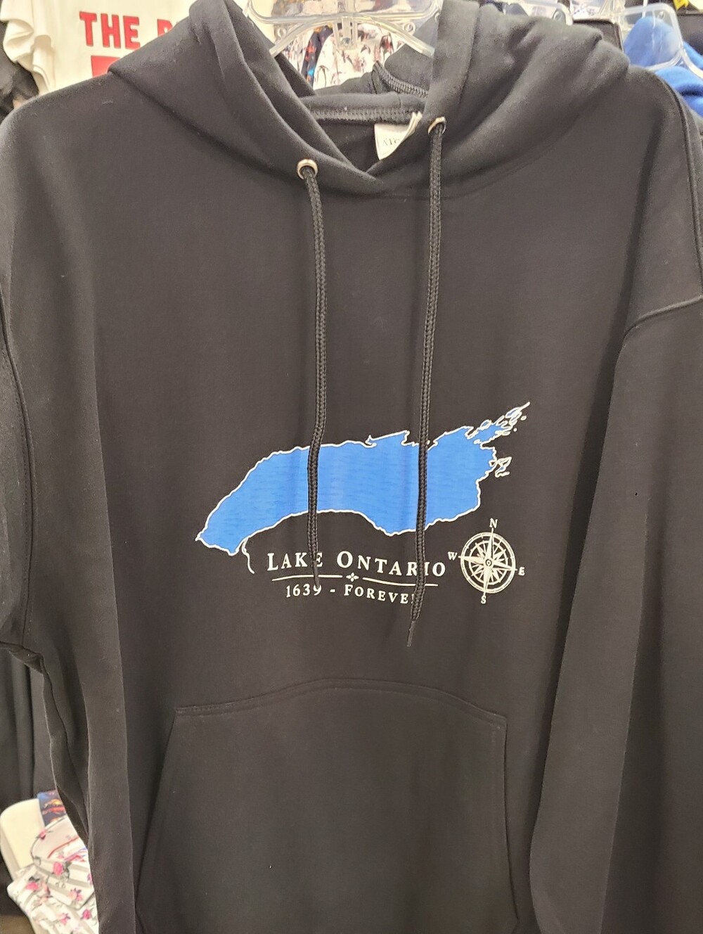 Lake Ontario Graphic Hoodie - Black with Blue Print